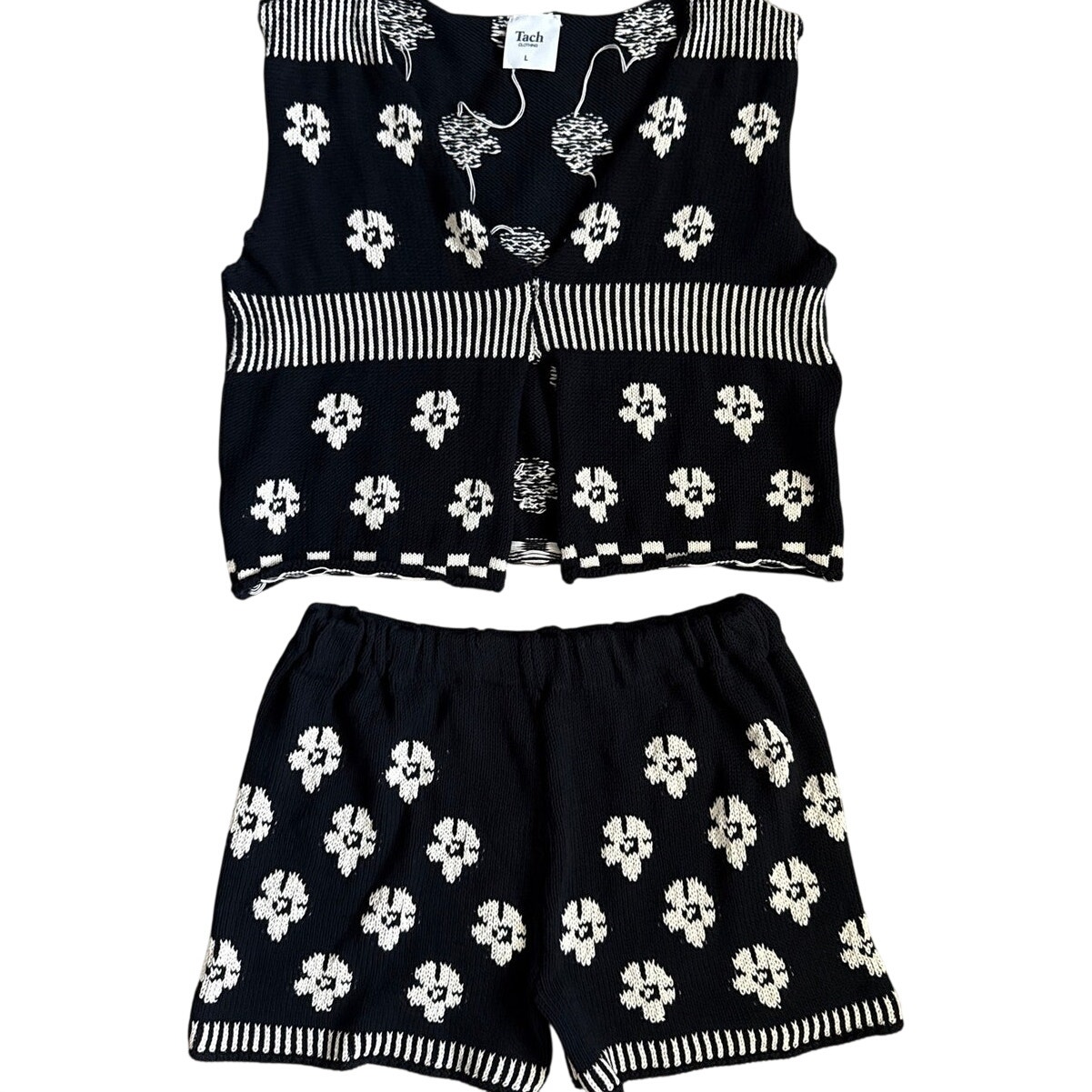 Tach Clothing Alessia Cotton Knit Shorts Set Black White Size Large — image 5 of 8